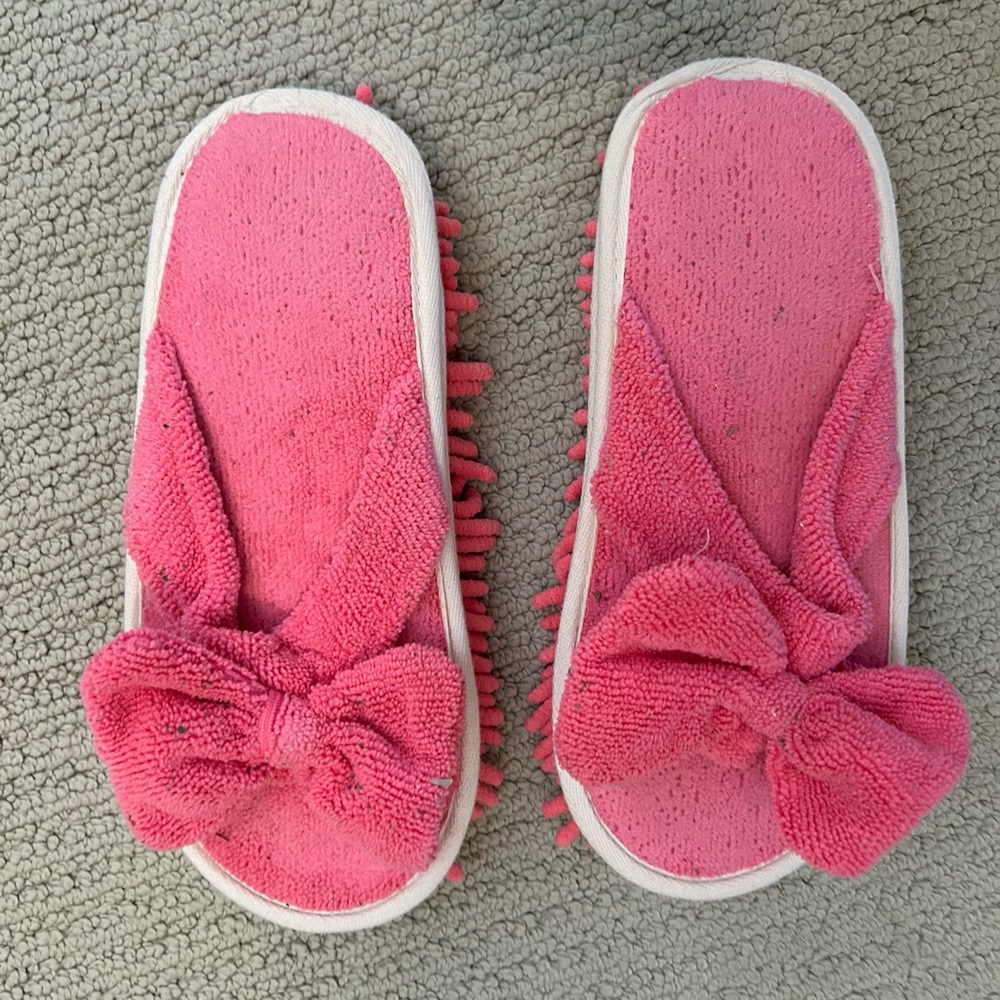 Pink Bow Terry Cloth Cleaning Slippers